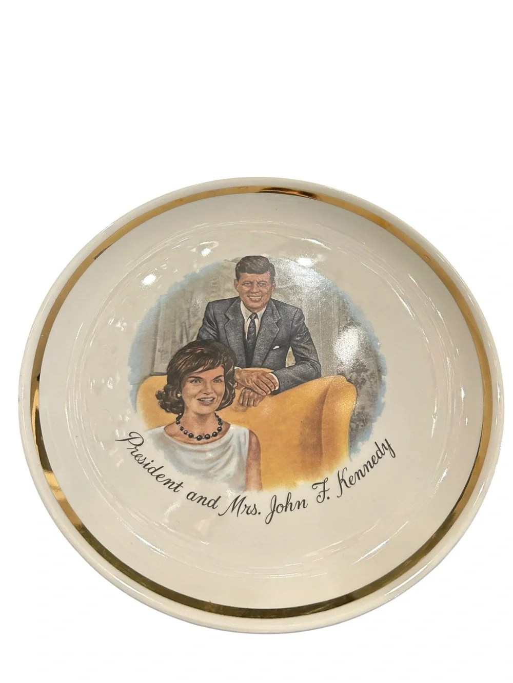 Vintage President and Mrs. John F Kennedy Gold Trim Collectors Plate